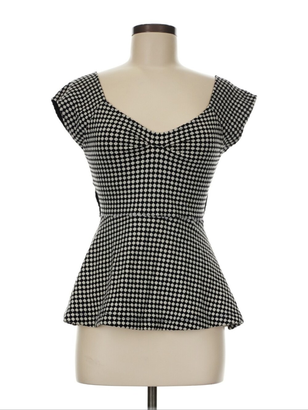 Deletta Black and White Polka Dot Peplum Blouse